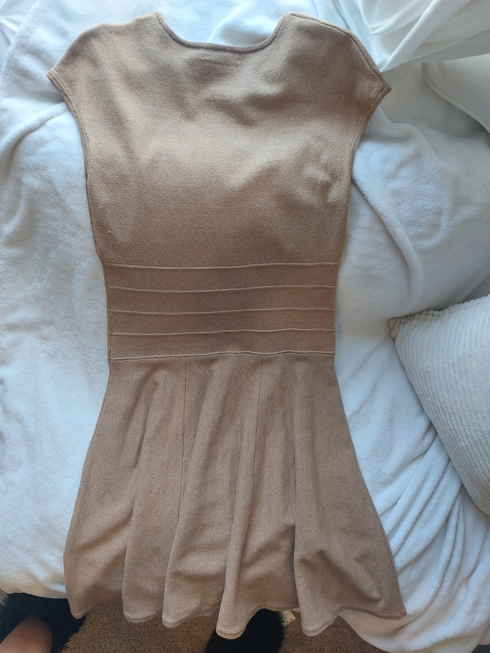 Eva Mendes Beige Knit Fit-and-Flare Dress S